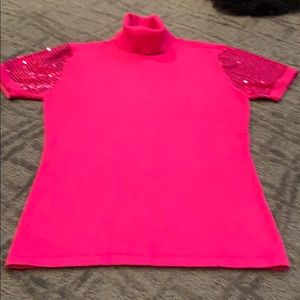 Pink sequin turtleneck sweater